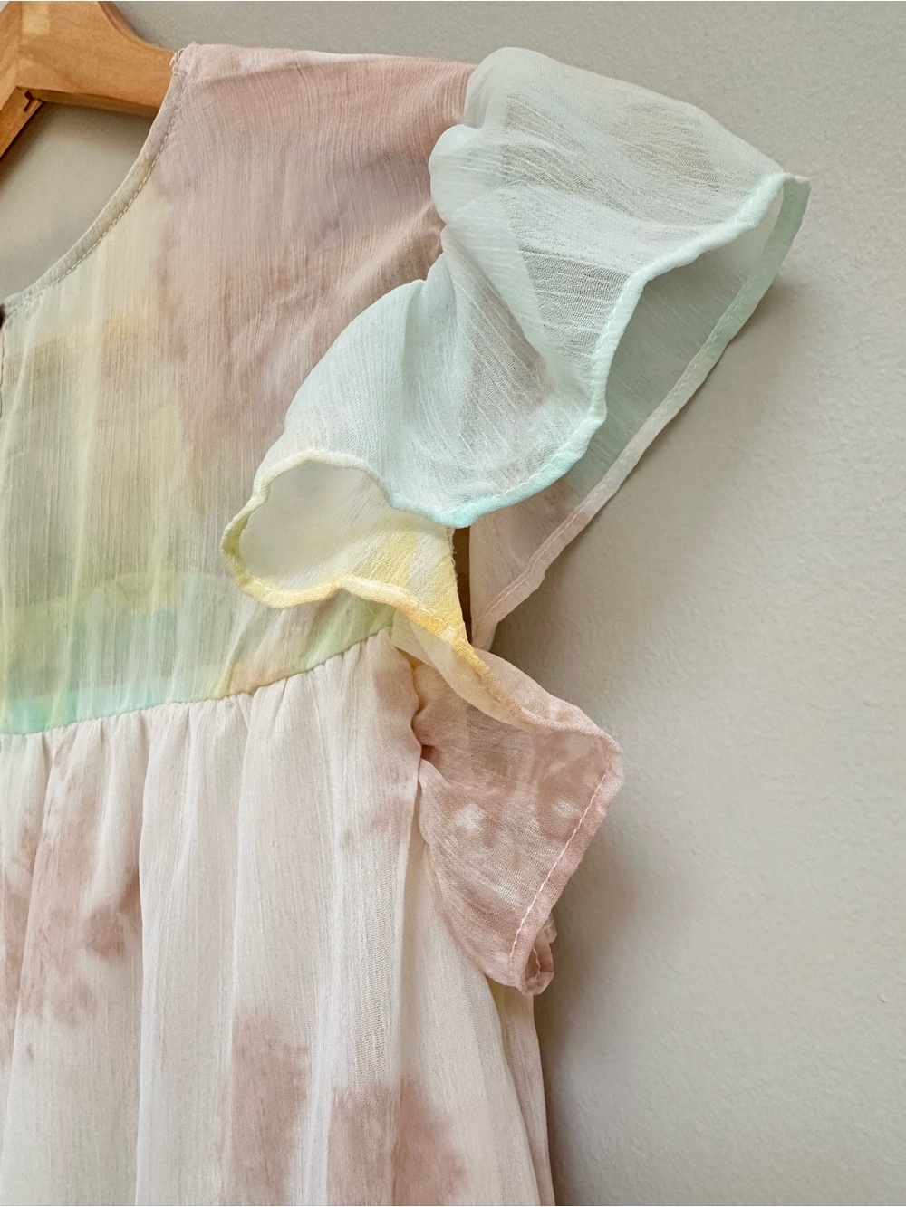blu pepper Pastel Tie‑Dye Ruffle Sleeve Tiered Dress Women’s Small NWOT - Picture 12 of 13